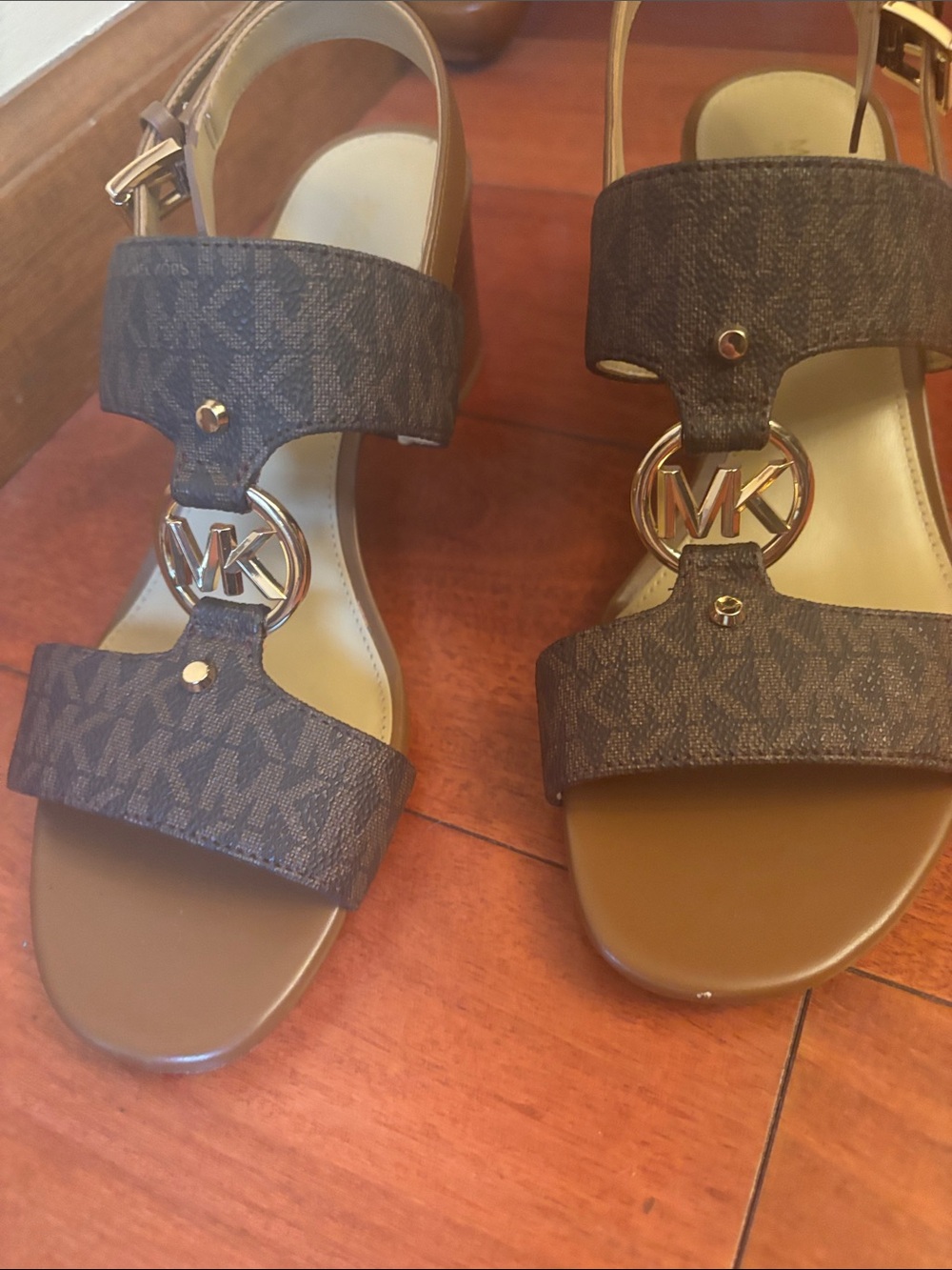 Michael Kors Brown Logo Block Heel Slingback Sandals - Picture 2 of 2